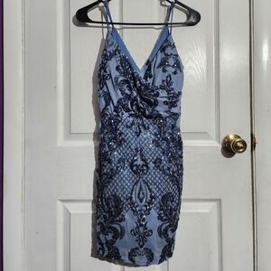 Blue Mesh Sequin Bodycon Dress